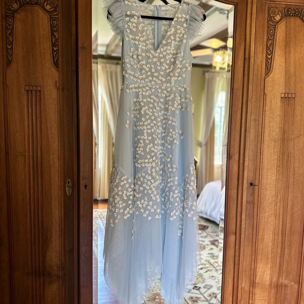 Embroidered Ruffle Handkerchief Hem Tulle Dress BCBGMAXAZRIA